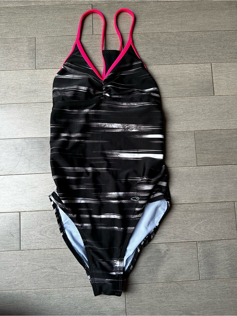 Girls Juniors Champion Black Static Pink Summer One Piece Bathing Suit Pool SM